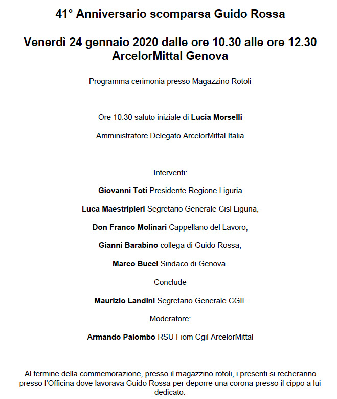 Guido Rossa programma 2020