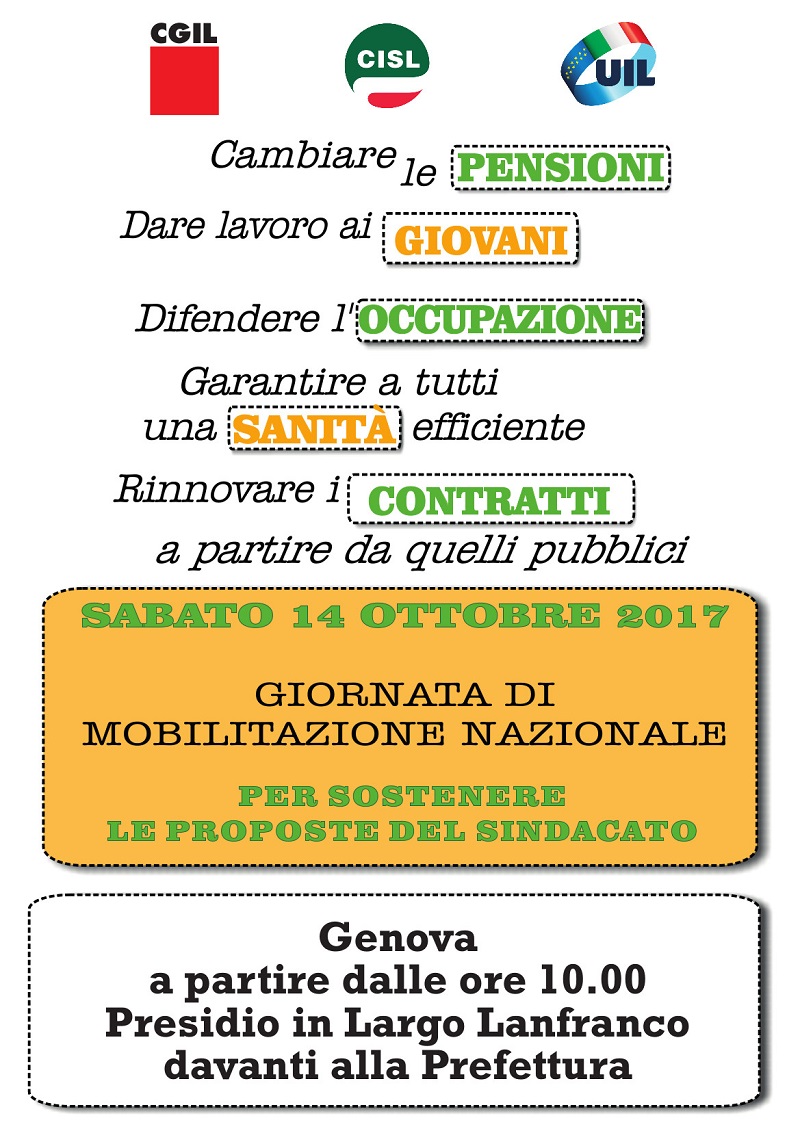 Locandina CGIL CISL UIL giornata mobilitazione nazionale